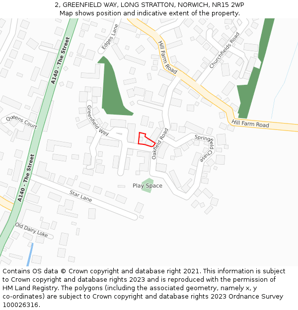 2, GREENFIELD WAY, LONG STRATTON, NORWICH, NR15 2WP: Location map and indicative extent of plot