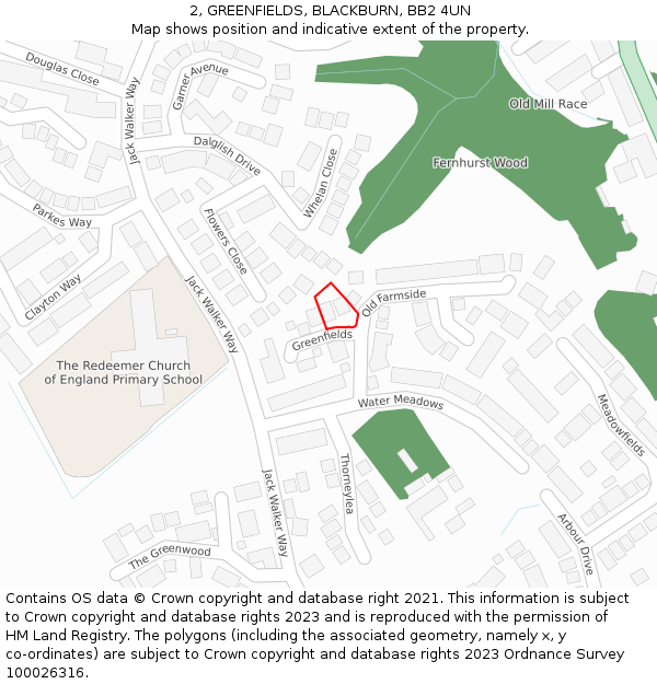 2, GREENFIELDS, BLACKBURN, BB2 4UN: Location map and indicative extent of plot