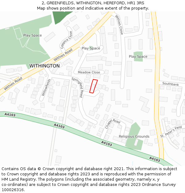 2, GREENFIELDS, WITHINGTON, HEREFORD, HR1 3RS: Location map and indicative extent of plot