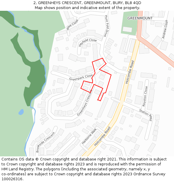 2, GREENHEYS CRESCENT, GREENMOUNT, BURY, BL8 4QD: Location map and indicative extent of plot