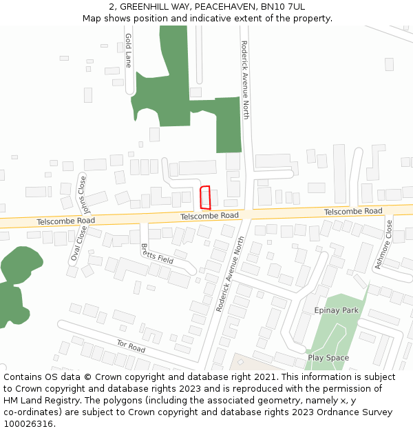 2, GREENHILL WAY, PEACEHAVEN, BN10 7UL: Location map and indicative extent of plot