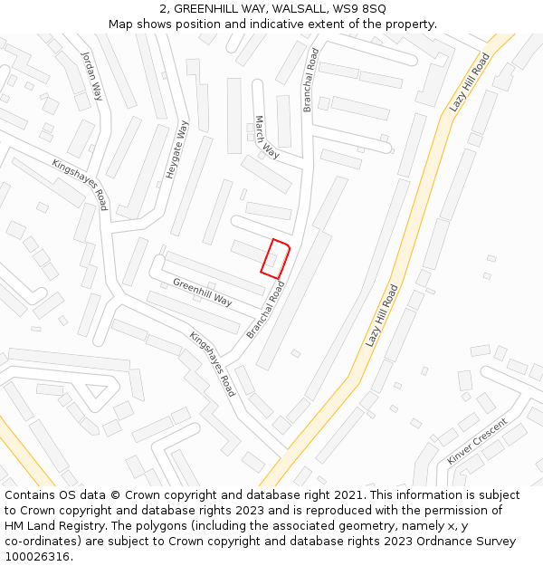 2, GREENHILL WAY, WALSALL, WS9 8SQ: Location map and indicative extent of plot