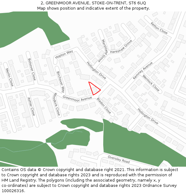 2, GREENMOOR AVENUE, STOKE-ON-TRENT, ST6 6UQ: Location map and indicative extent of plot