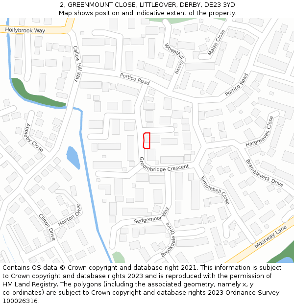 2, GREENMOUNT CLOSE, LITTLEOVER, DERBY, DE23 3YD: Location map and indicative extent of plot