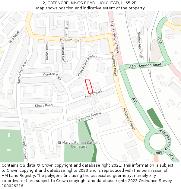 2, GREENORE, KINGS ROAD, HOLYHEAD, LL65 2BL: Location map and indicative extent of plot