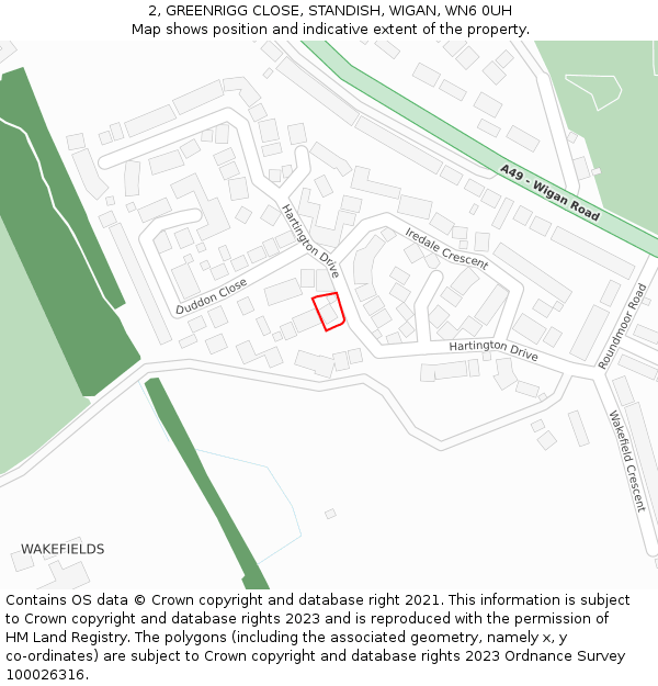 2, GREENRIGG CLOSE, STANDISH, WIGAN, WN6 0UH: Location map and indicative extent of plot