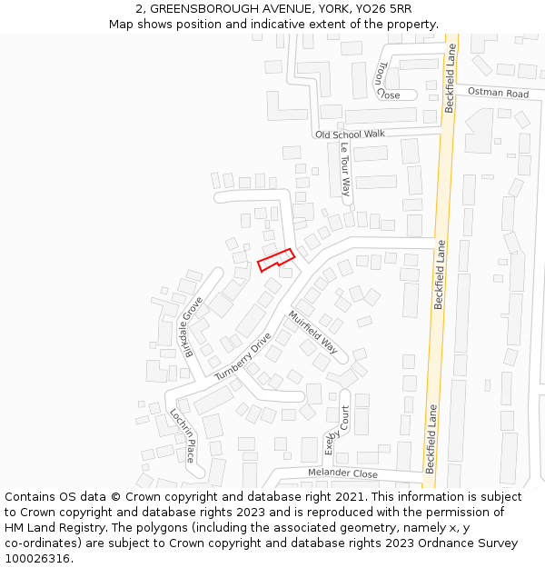 2, GREENSBOROUGH AVENUE, YORK, YO26 5RR: Location map and indicative extent of plot