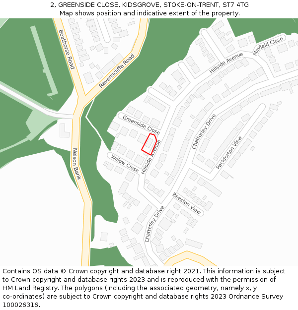2, GREENSIDE CLOSE, KIDSGROVE, STOKE-ON-TRENT, ST7 4TG: Location map and indicative extent of plot
