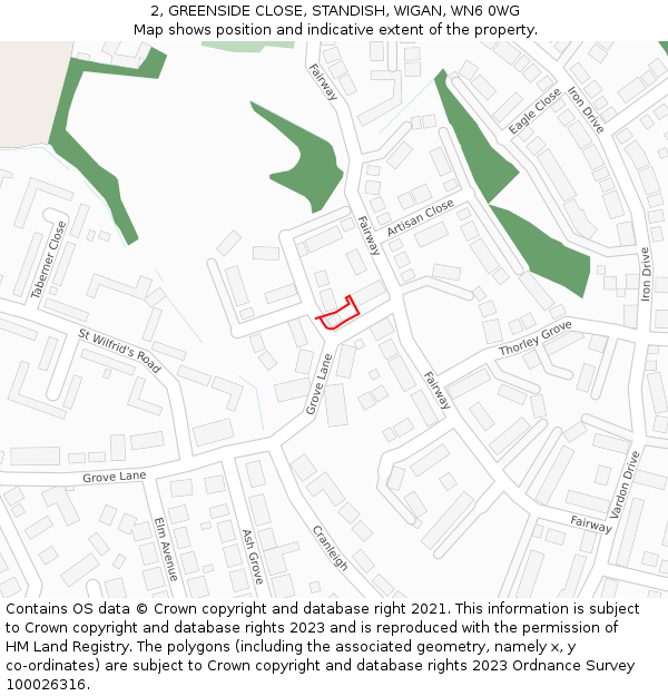 2, GREENSIDE CLOSE, STANDISH, WIGAN, WN6 0WG: Location map and indicative extent of plot