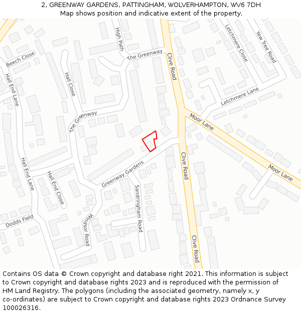 2, GREENWAY GARDENS, PATTINGHAM, WOLVERHAMPTON, WV6 7DH: Location map and indicative extent of plot