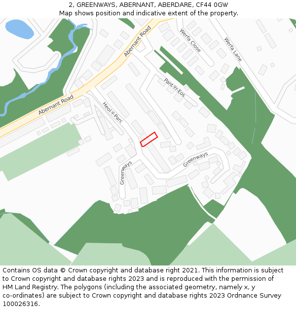 2, GREENWAYS, ABERNANT, ABERDARE, CF44 0GW: Location map and indicative extent of plot