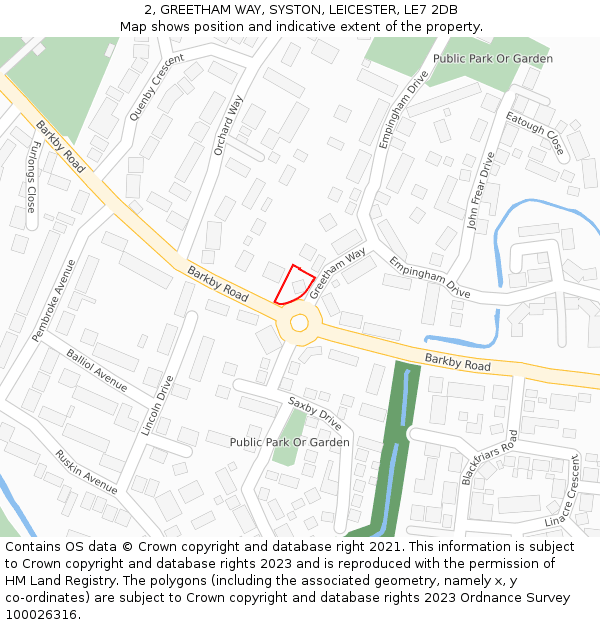 2, GREETHAM WAY, SYSTON, LEICESTER, LE7 2DB: Location map and indicative extent of plot