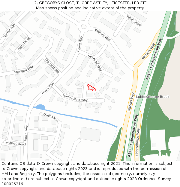 2, GREGORYS CLOSE, THORPE ASTLEY, LEICESTER, LE3 3TF: Location map and indicative extent of plot