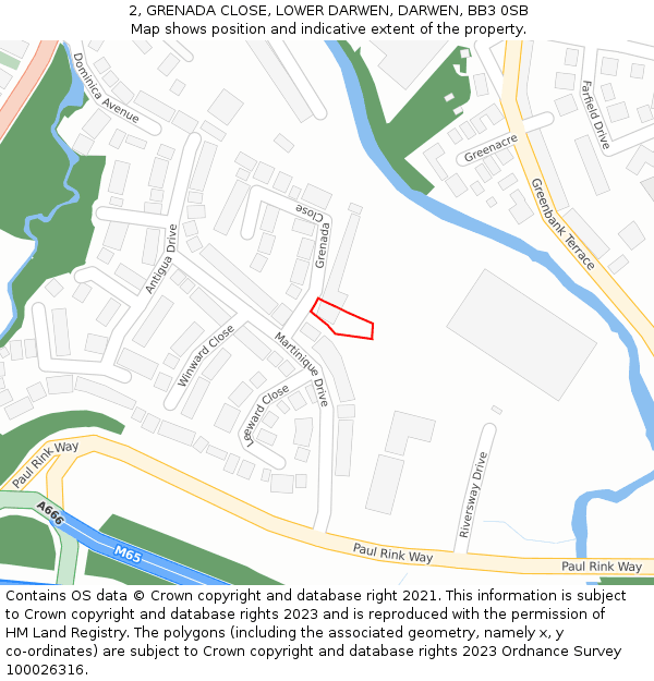 2, GRENADA CLOSE, LOWER DARWEN, DARWEN, BB3 0SB: Location map and indicative extent of plot