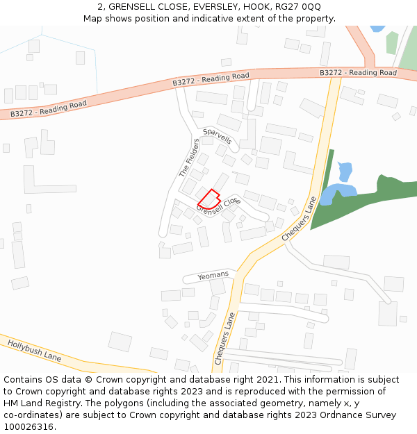 2, GRENSELL CLOSE, EVERSLEY, HOOK, RG27 0QQ: Location map and indicative extent of plot