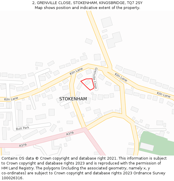 2, GRENVILLE CLOSE, STOKENHAM, KINGSBRIDGE, TQ7 2SY: Location map and indicative extent of plot