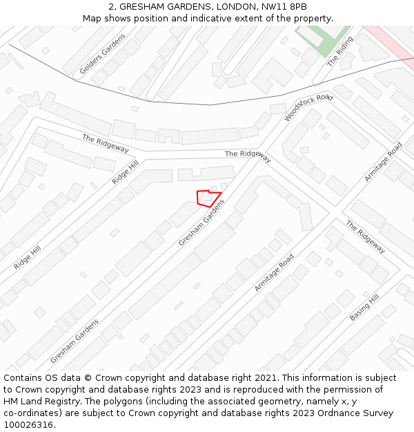 2, GRESHAM GARDENS, LONDON, NW11 8PB: Location map and indicative extent of plot