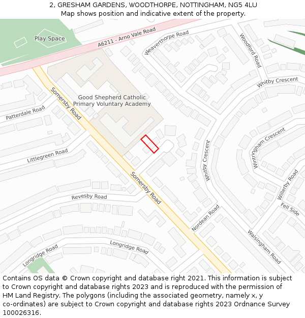 2, GRESHAM GARDENS, WOODTHORPE, NOTTINGHAM, NG5 4LU: Location map and indicative extent of plot