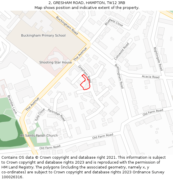 2, GRESHAM ROAD, HAMPTON, TW12 3RB: Location map and indicative extent of plot