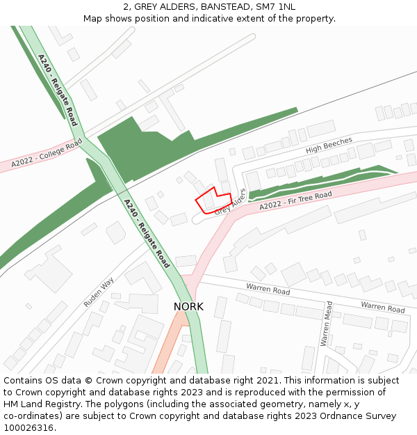 2, GREY ALDERS, BANSTEAD, SM7 1NL: Location map and indicative extent of plot