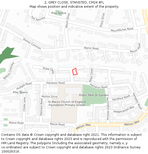2, GREY CLOSE, STANSTED, CM24 8FL: Location map and indicative extent of plot