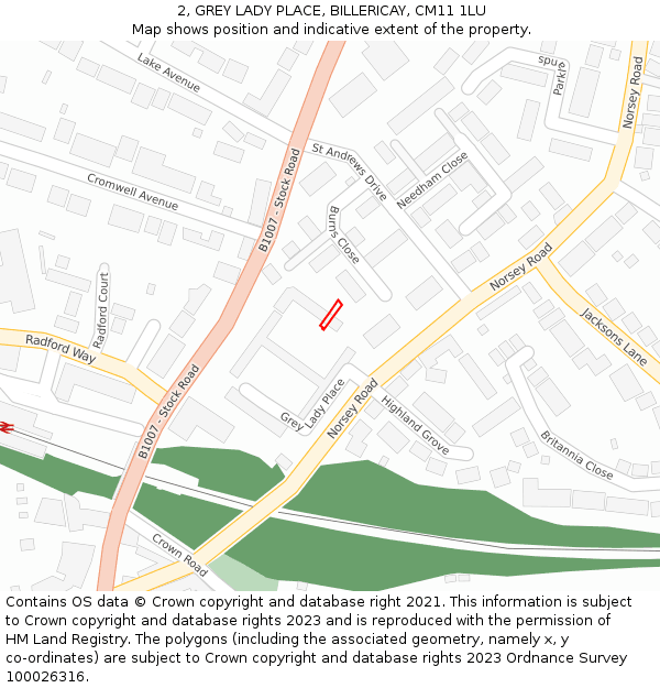 2, GREY LADY PLACE, BILLERICAY, CM11 1LU: Location map and indicative extent of plot