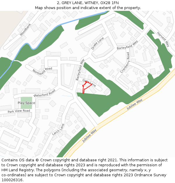 2, GREY LANE, WITNEY, OX28 1FN: Location map and indicative extent of plot