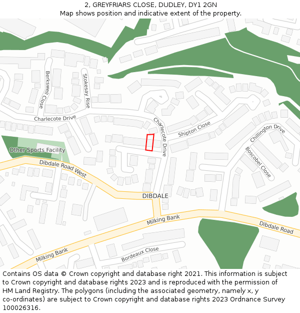 2, GREYFRIARS CLOSE, DUDLEY, DY1 2GN: Location map and indicative extent of plot