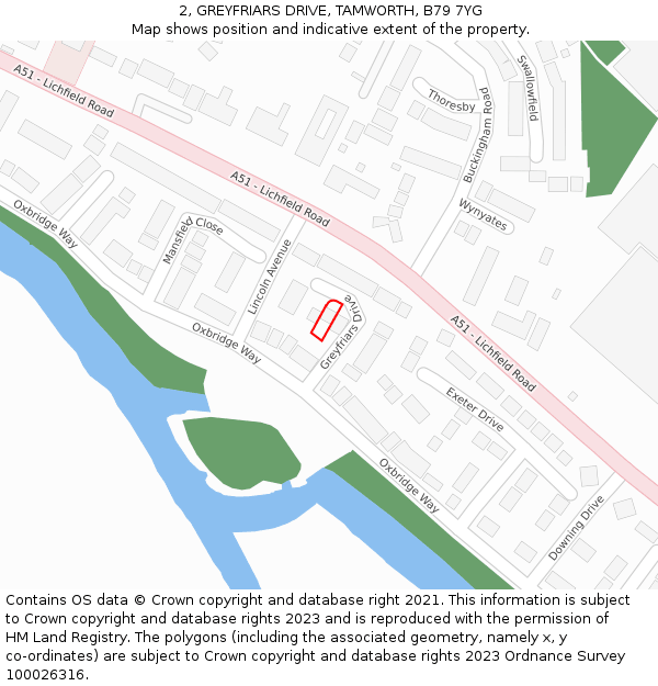 2, GREYFRIARS DRIVE, TAMWORTH, B79 7YG: Location map and indicative extent of plot