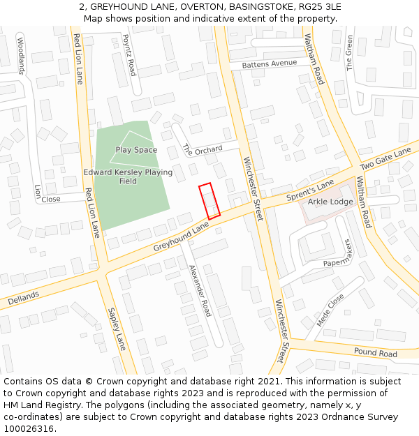 2, GREYHOUND LANE, OVERTON, BASINGSTOKE, RG25 3LE: Location map and indicative extent of plot