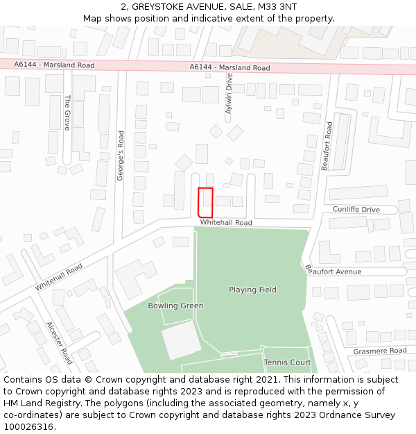 2, GREYSTOKE AVENUE, SALE, M33 3NT: Location map and indicative extent of plot