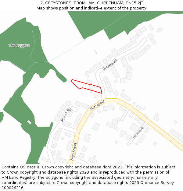 2, GREYSTONES, BROMHAM, CHIPPENHAM, SN15 2JT: Location map and indicative extent of plot