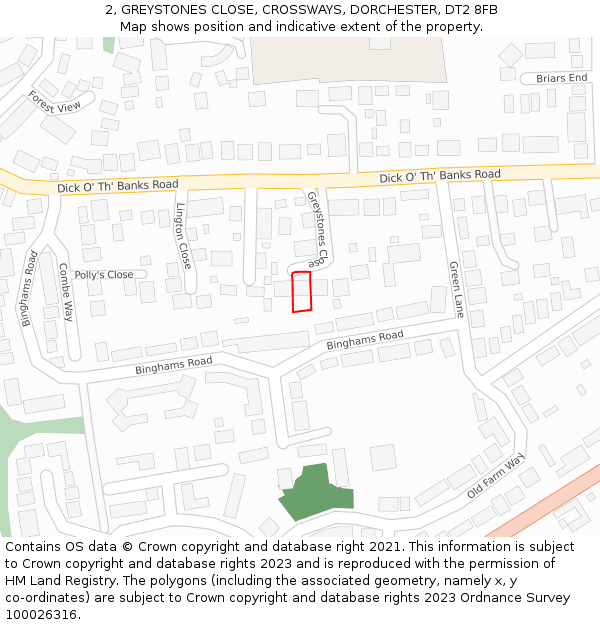 2, GREYSTONES CLOSE, CROSSWAYS, DORCHESTER, DT2 8FB: Location map and indicative extent of plot