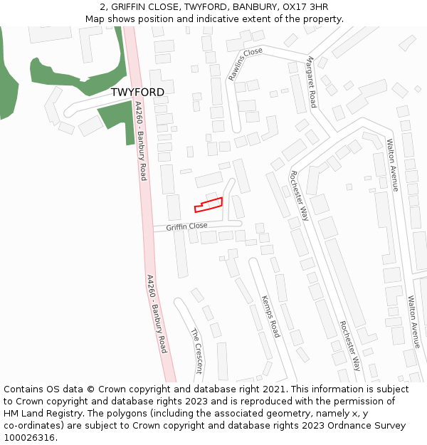 2, GRIFFIN CLOSE, TWYFORD, BANBURY, OX17 3HR: Location map and indicative extent of plot