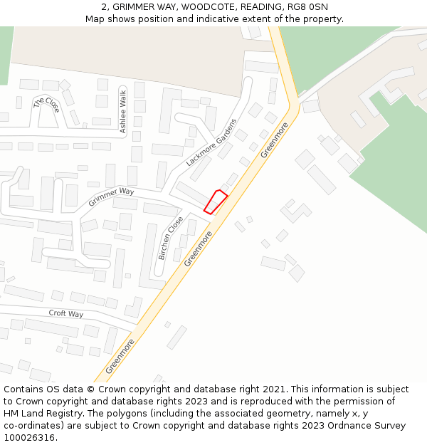 2, GRIMMER WAY, WOODCOTE, READING, RG8 0SN: Location map and indicative extent of plot