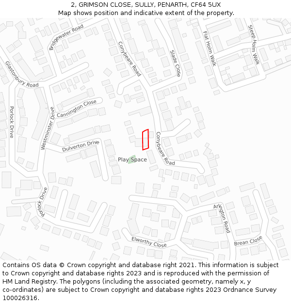 2, GRIMSON CLOSE, SULLY, PENARTH, CF64 5UX: Location map and indicative extent of plot