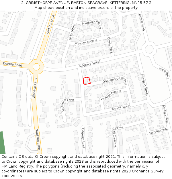 2, GRIMSTHORPE AVENUE, BARTON SEAGRAVE, KETTERING, NN15 5ZG: Location map and indicative extent of plot