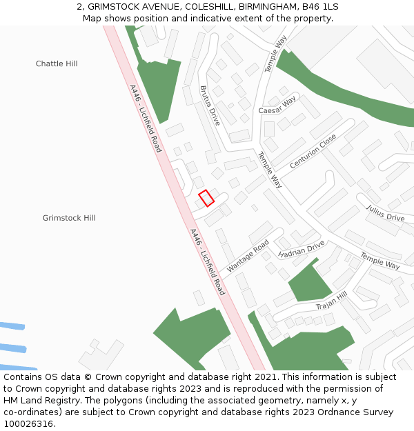 2, GRIMSTOCK AVENUE, COLESHILL, BIRMINGHAM, B46 1LS: Location map and indicative extent of plot