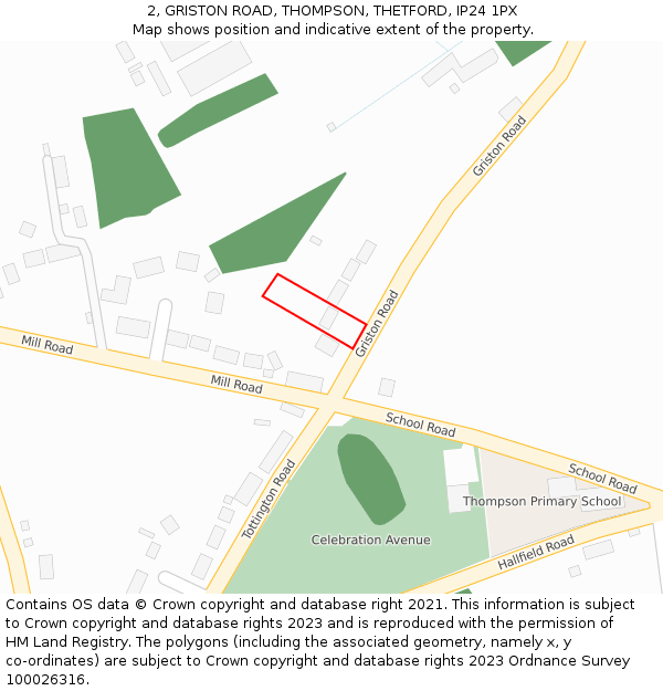 2, GRISTON ROAD, THOMPSON, THETFORD, IP24 1PX: Location map and indicative extent of plot