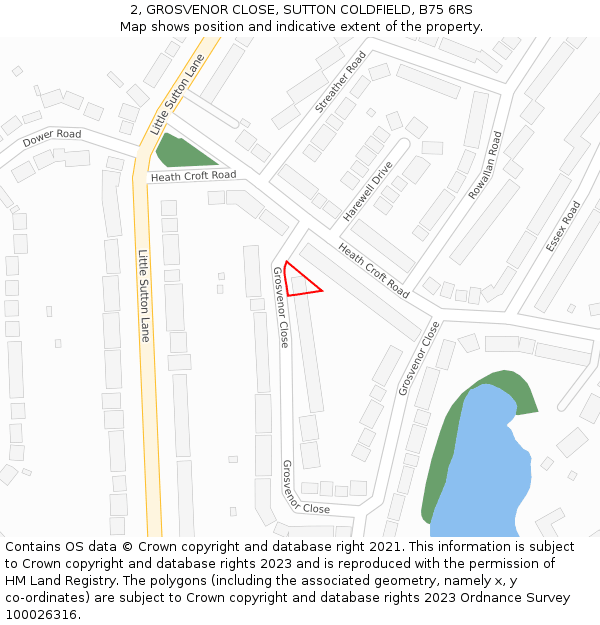2, GROSVENOR CLOSE, SUTTON COLDFIELD, B75 6RS: Location map and indicative extent of plot