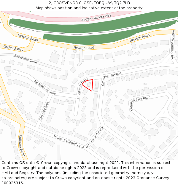 2, GROSVENOR CLOSE, TORQUAY, TQ2 7LB: Location map and indicative extent of plot