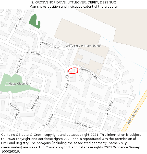 2, GROSVENOR DRIVE, LITTLEOVER, DERBY, DE23 3UQ: Location map and indicative extent of plot