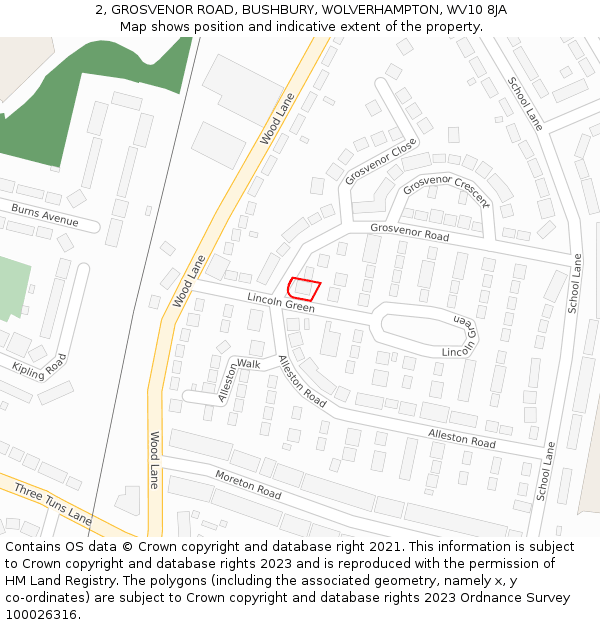 2, GROSVENOR ROAD, BUSHBURY, WOLVERHAMPTON, WV10 8JA: Location map and indicative extent of plot