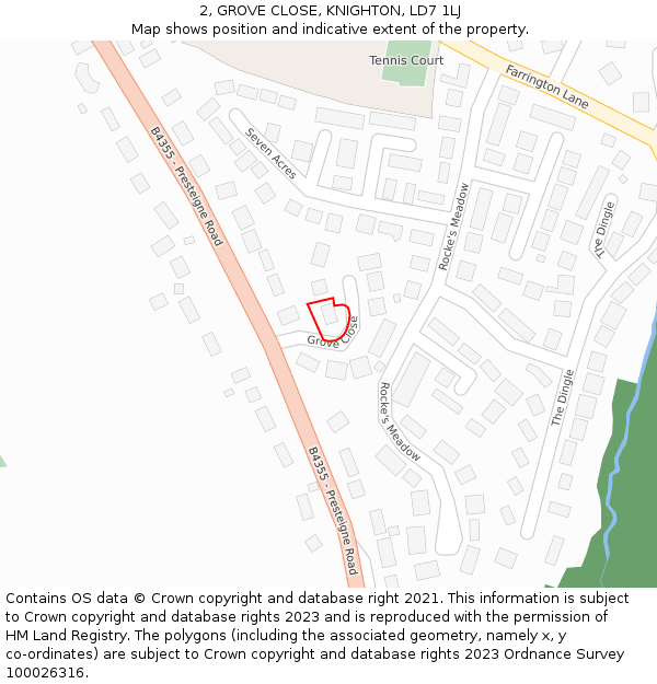 2, GROVE CLOSE, KNIGHTON, LD7 1LJ: Location map and indicative extent of plot