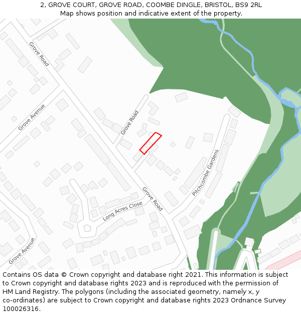 2, GROVE COURT, GROVE ROAD, COOMBE DINGLE, BRISTOL, BS9 2RL: Location map and indicative extent of plot