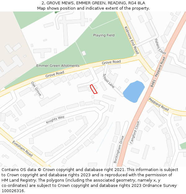 2, GROVE MEWS, EMMER GREEN, READING, RG4 8LA: Location map and indicative extent of plot