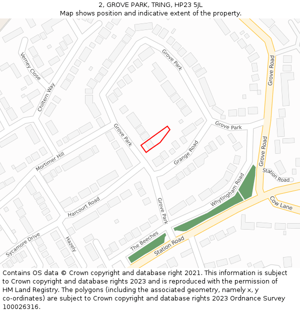 2, GROVE PARK, TRING, HP23 5JL: Location map and indicative extent of plot