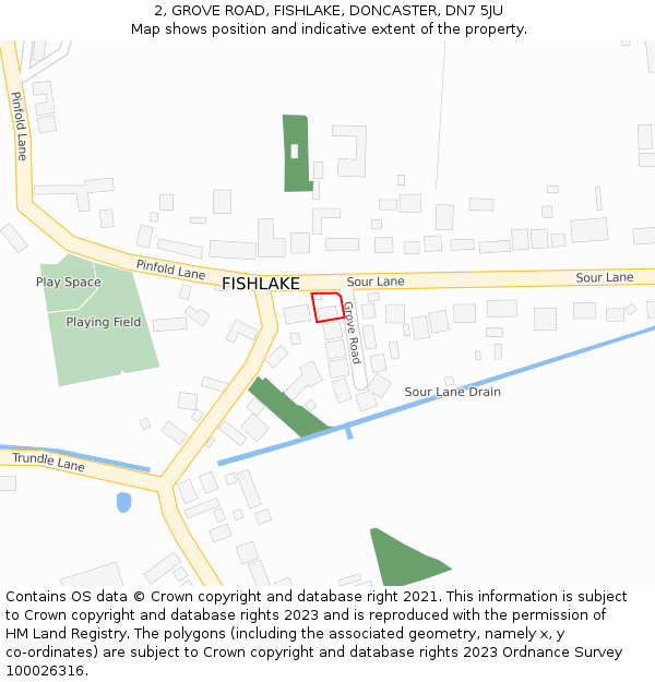 2, GROVE ROAD, FISHLAKE, DONCASTER, DN7 5JU: Location map and indicative extent of plot