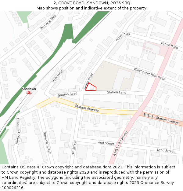 2, GROVE ROAD, SANDOWN, PO36 9BQ: Location map and indicative extent of plot