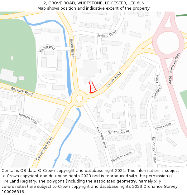 2, GROVE ROAD, WHETSTONE, LEICESTER, LE8 6LN: Location map and indicative extent of plot